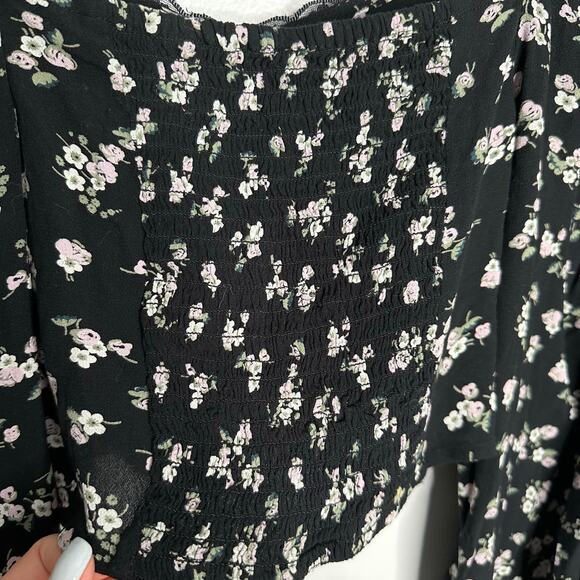 BP. Women’s Lace Trim Long Sleeve Crop Top In Black Kasey Ditsy Size Small - Picture 8 of 9